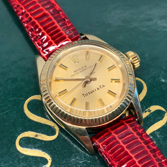1979 Rolex Oyster Perpetual 6719 Tiffany & Co. 14K Yellow Gold Ladies Automatic Wristwatch - HASHTAGWATCHCO