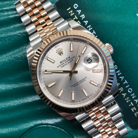 2021 Rolex Datejust 126331 Sundust Rose Gold Fluted 41mm Two Tone Jubilee Wristwatch with Box and Papers - HASHTAGWATCHCO