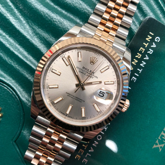 2021 Rolex Datejust 126331 Sundust Rose Gold Fluted 41mm Two Tone Jubilee Wristwatch with Box and Papers - HASHTAGWATCHCO
