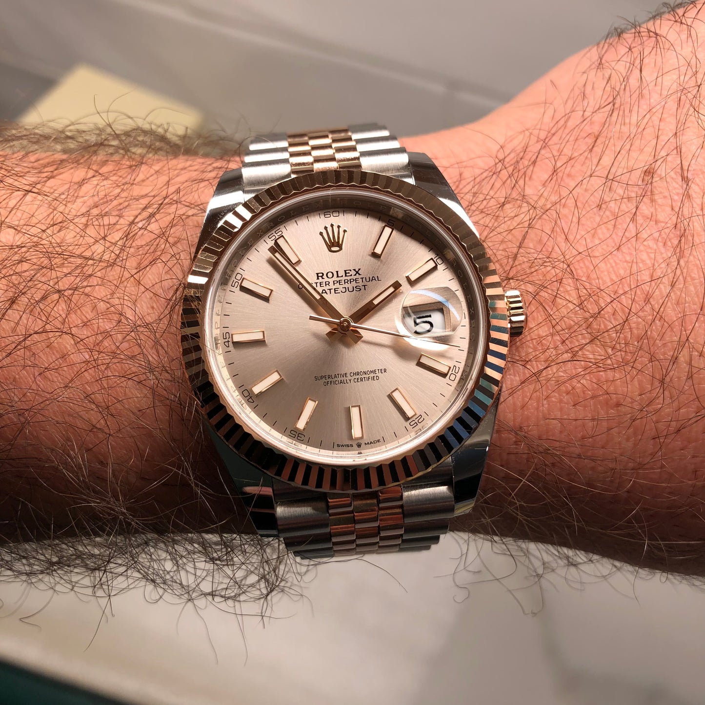 2021 Rolex Datejust 126331 Sundust Rose Gold Fluted 41mm Two Tone Jubilee Wristwatch with Box and Papers - HASHTAGWATCHCO
