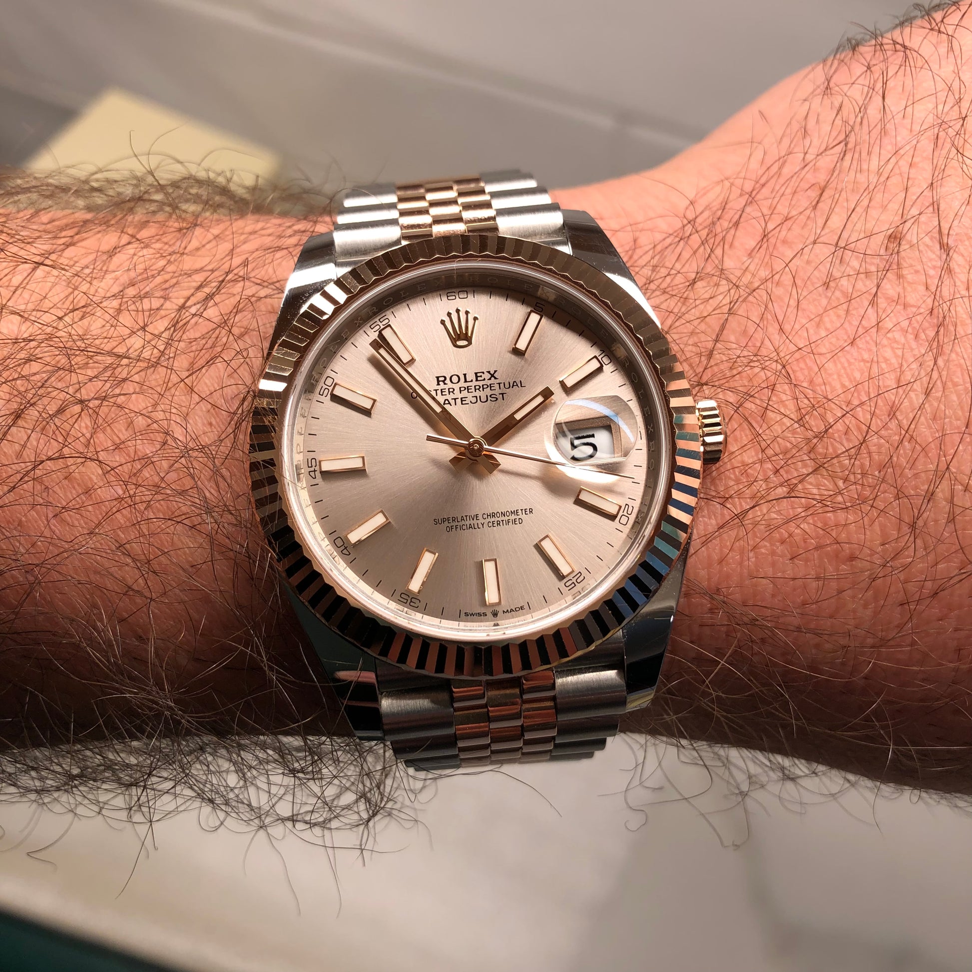2021 Rolex Datejust 126331 Sundust Rose Gold Fluted 41mm Two Tone Jubilee Wristwatch with Box and Papers - HASHTAGWATCHCO