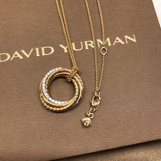 David Yurman Crossover Pendant 18K Yellow Gold with Diamonds 21mm Necklace - HASHTAGWATCHCO