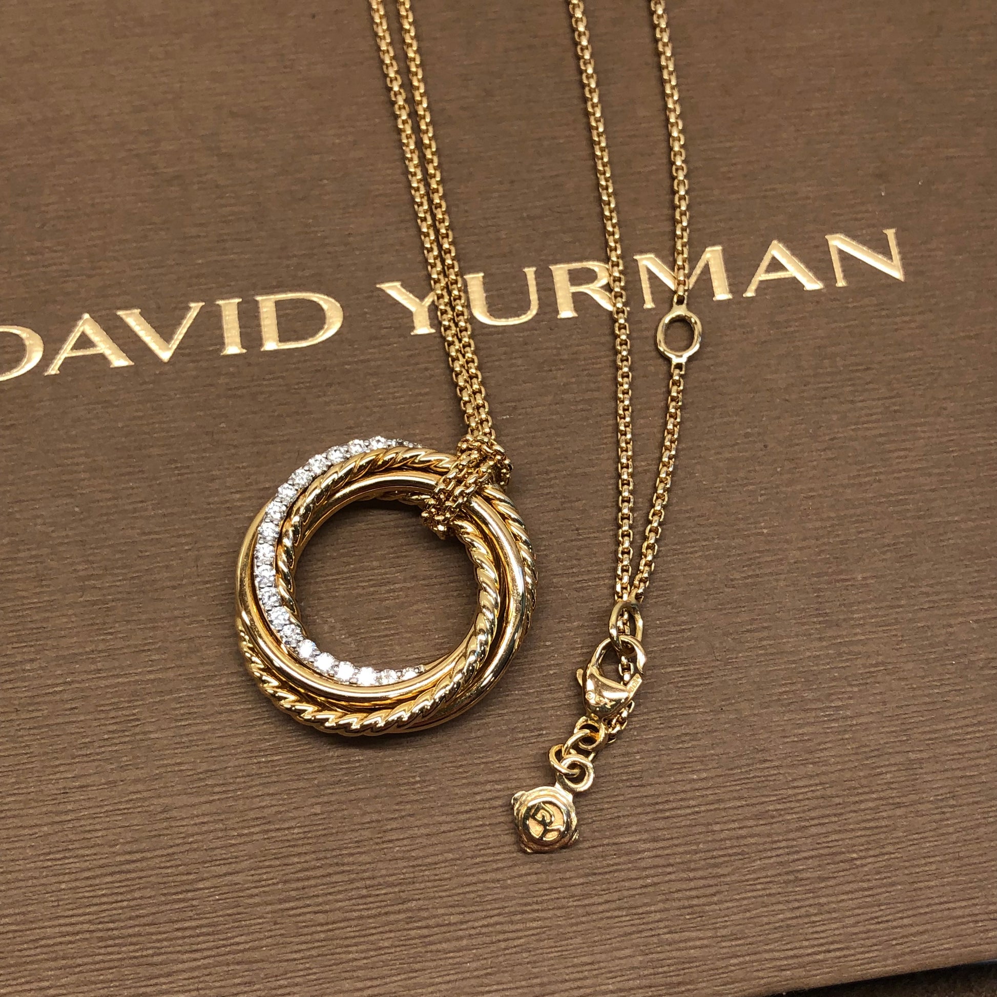 David Yurman Crossover Pendant 18K Yellow Gold with Diamonds 21mm Necklace - HASHTAGWATCHCO