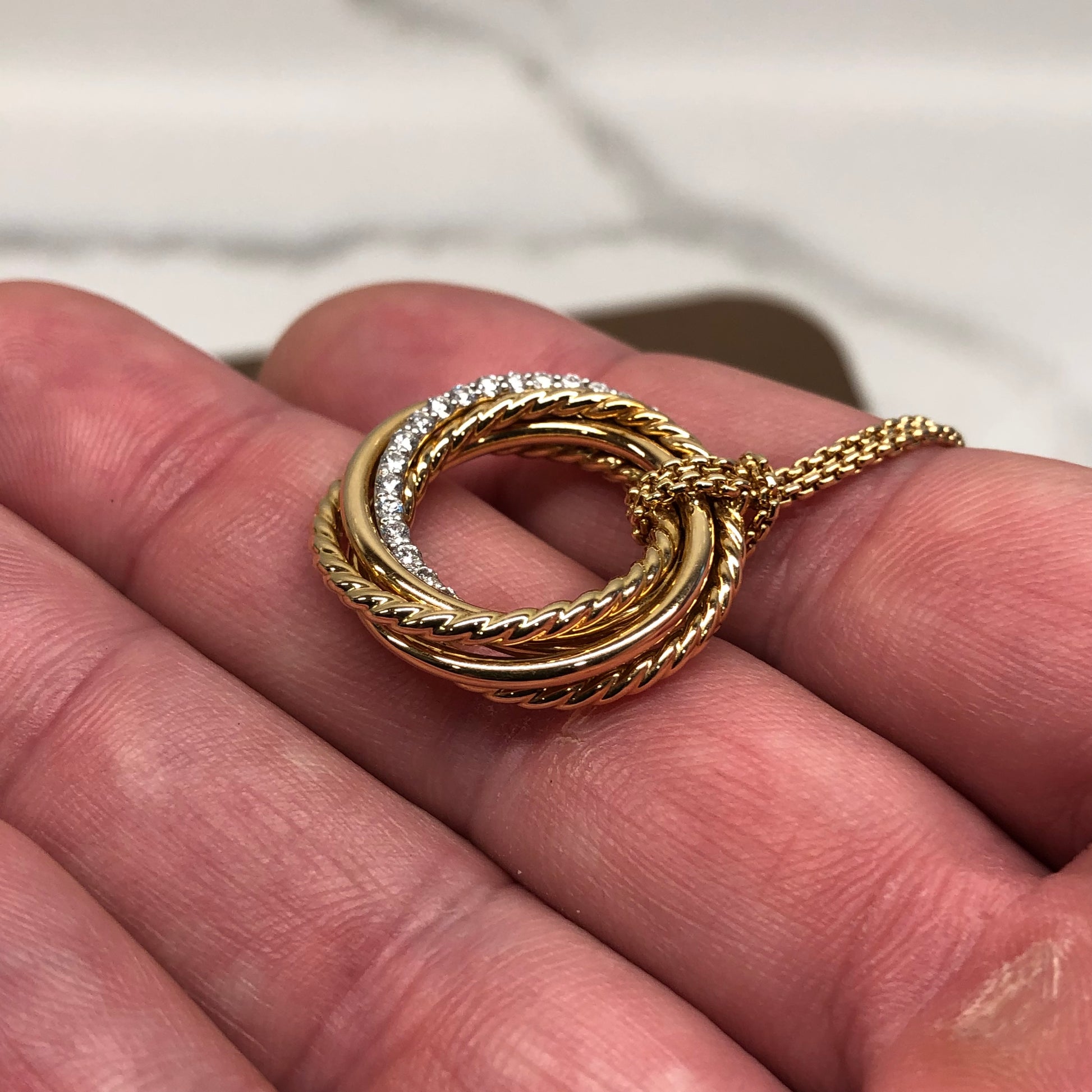 David Yurman Crossover Pendant 18K Yellow Gold with Diamonds 21mm Necklace - HASHTAGWATCHCO