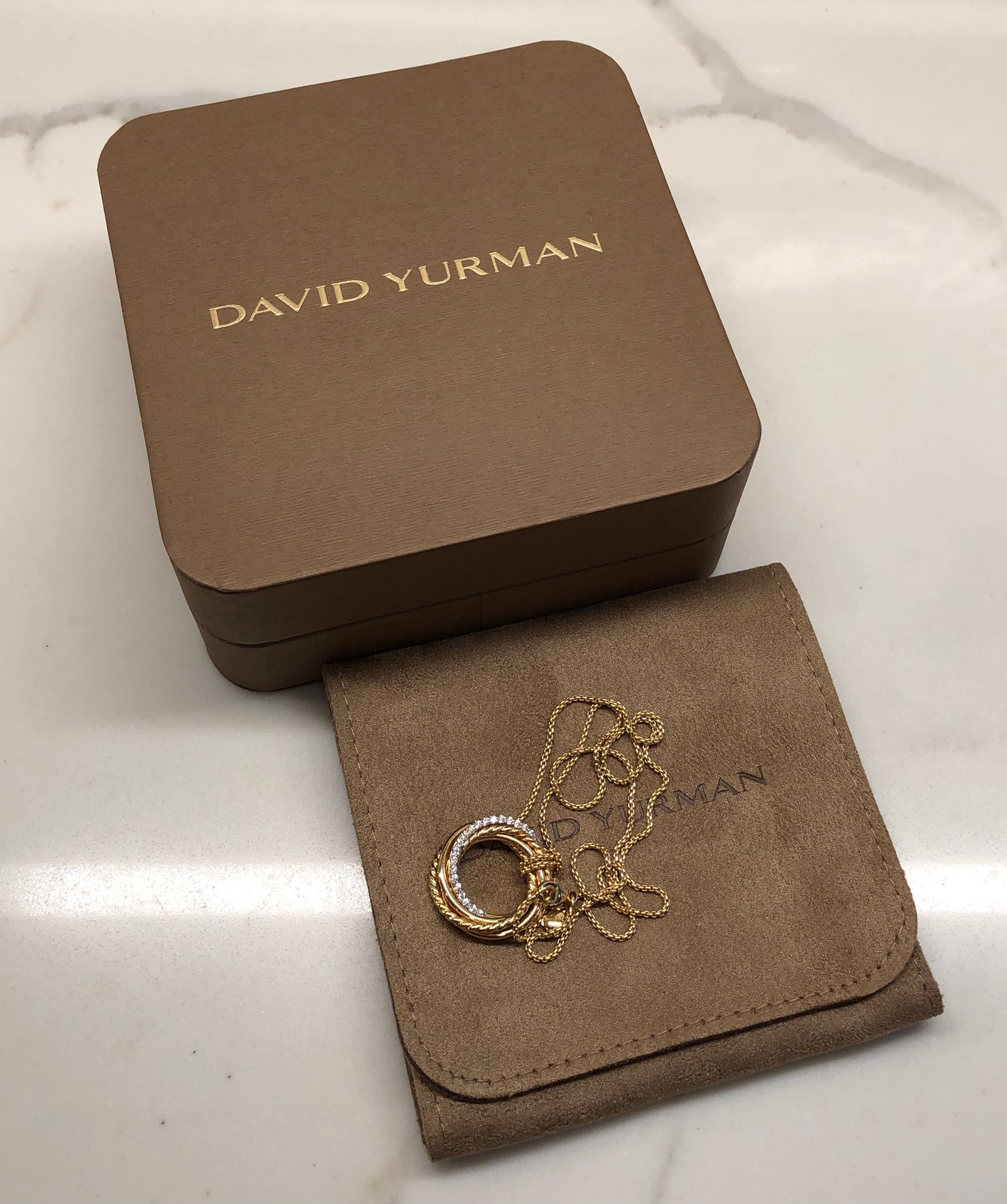 David Yurman Crossover Pendant 18K Yellow Gold with Diamonds 21mm Necklace - HASHTAGWATCHCO
