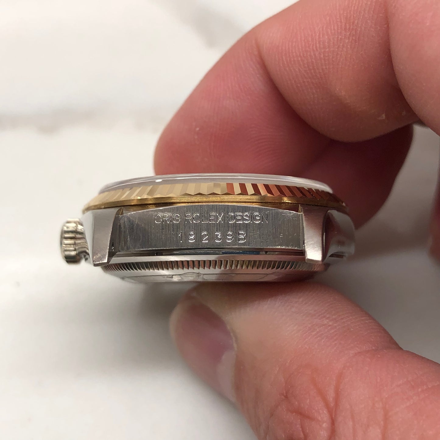 1988 Rolex President Tridor Day Date 18239B Salmon Diamond Dial Automatic Wristwatch - HASHTAGWATCHCO