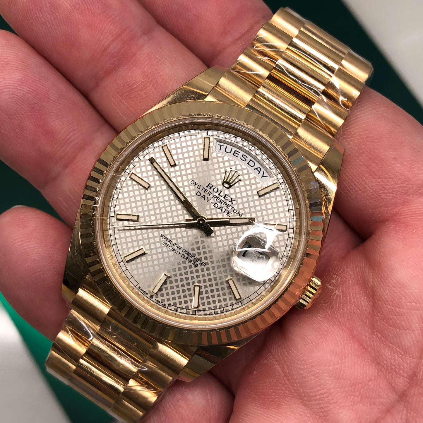 2022 Rolex President Day Date 228238 18K Yellow Gold Silver Motif Wristwatch with Box and Papers - HASHTAGWATCHCO