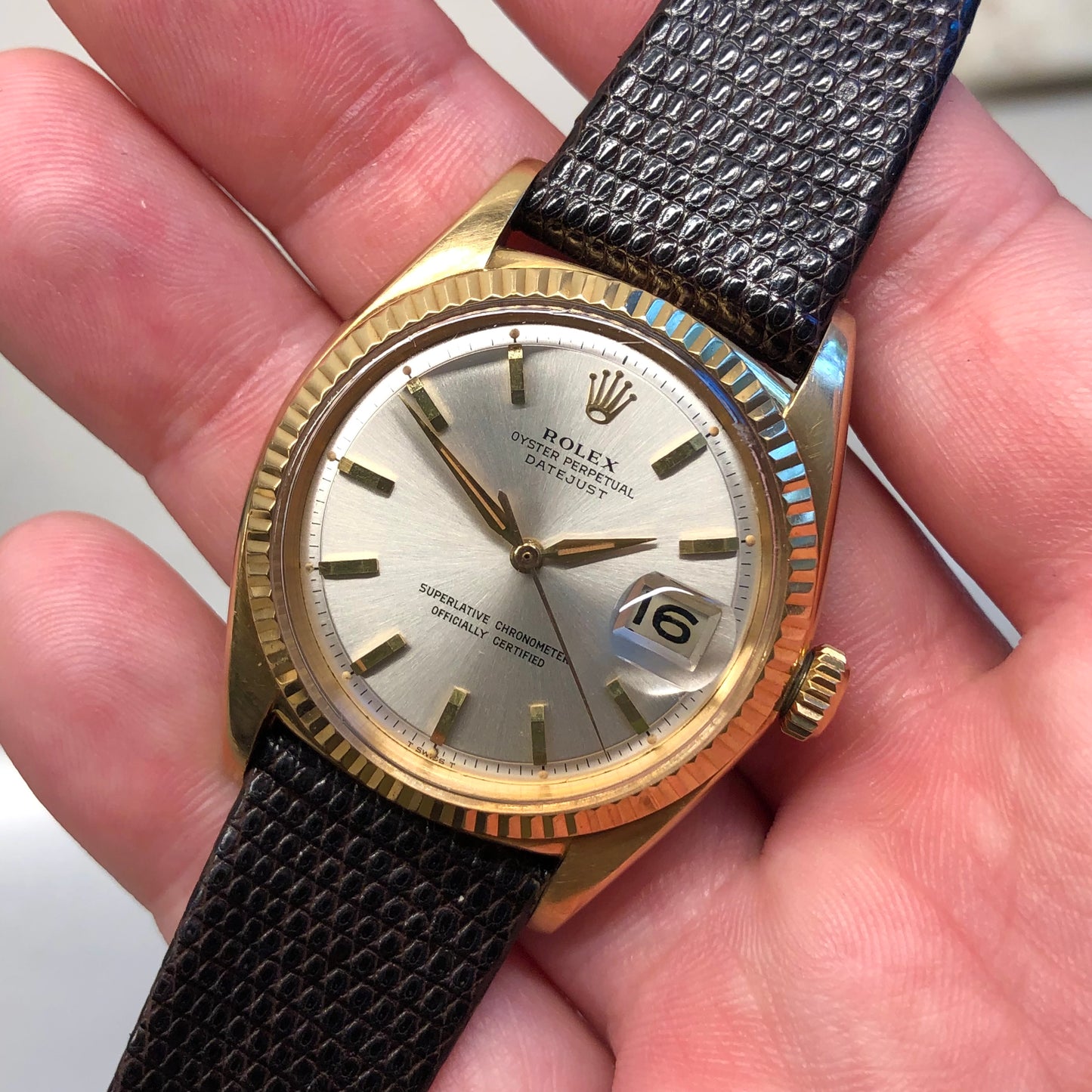 1962 Rolex Datejust 1601 18K Yellow Gold Sword Hands Automatic Wristwatch - Hashtag Watch Company