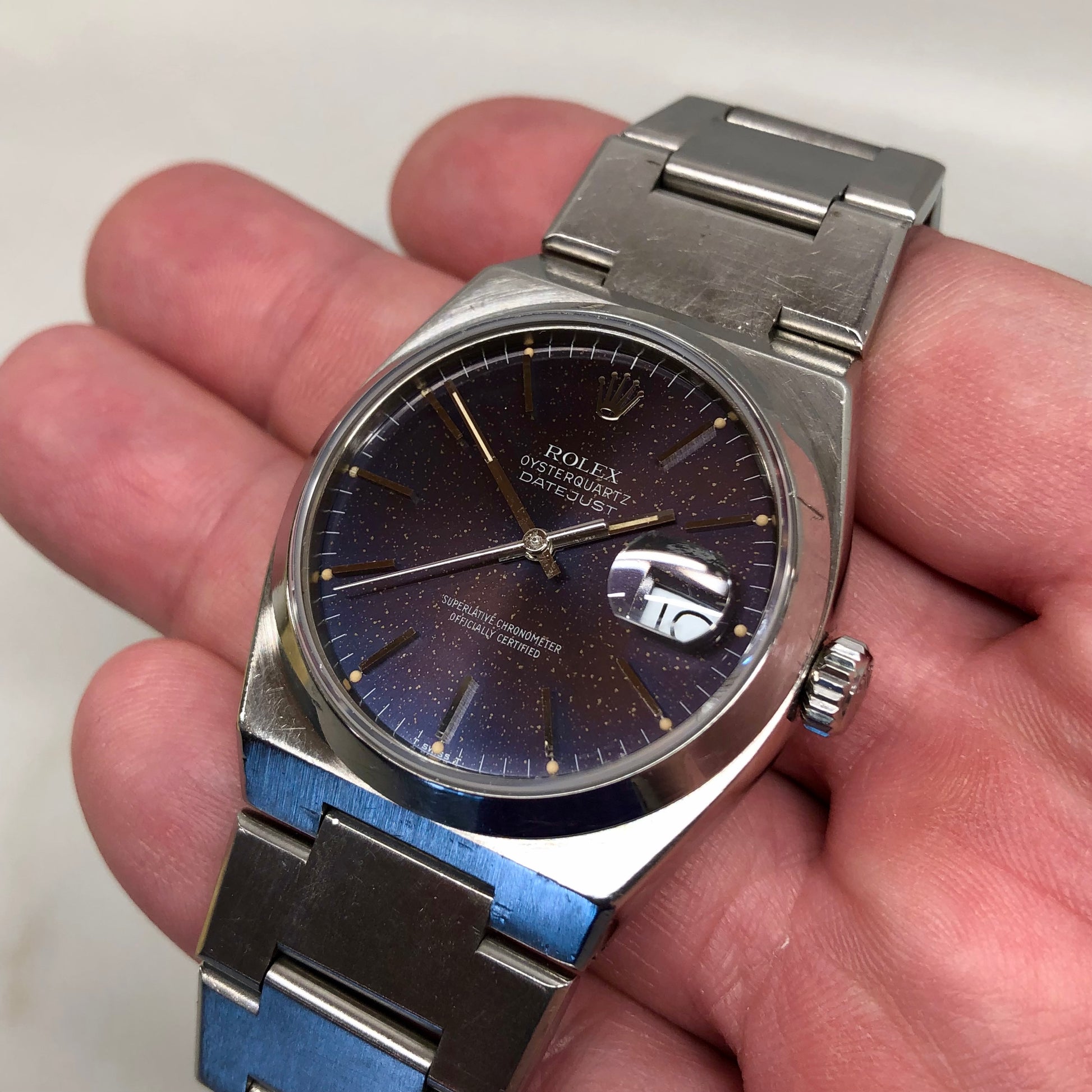1987 Rolex Datejust Oysterquartz 17000 Tropical Purple Dial Steel Wristwatch - HASHTAGWATCHCO