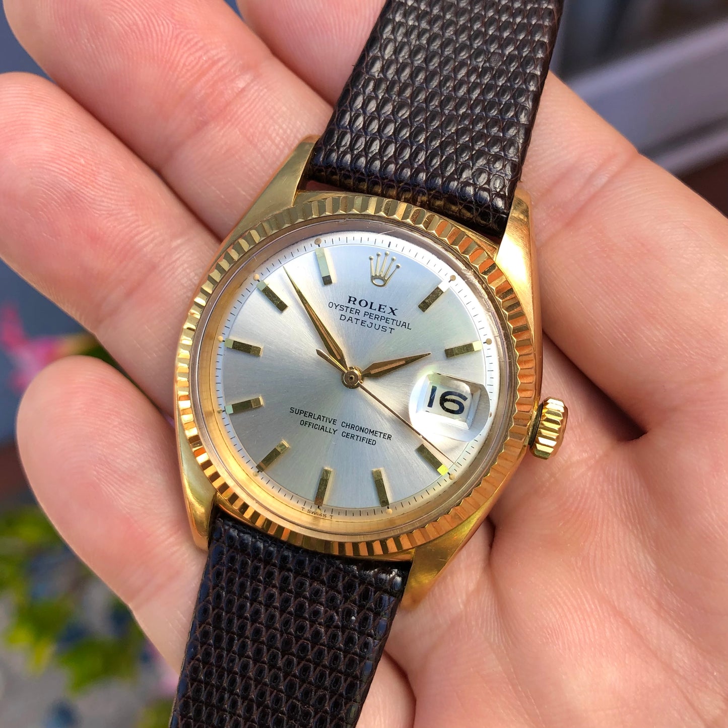 1962 Rolex Datejust 1601 18K Yellow Gold Sword Hands Automatic Wristwatch - Hashtag Watch Company