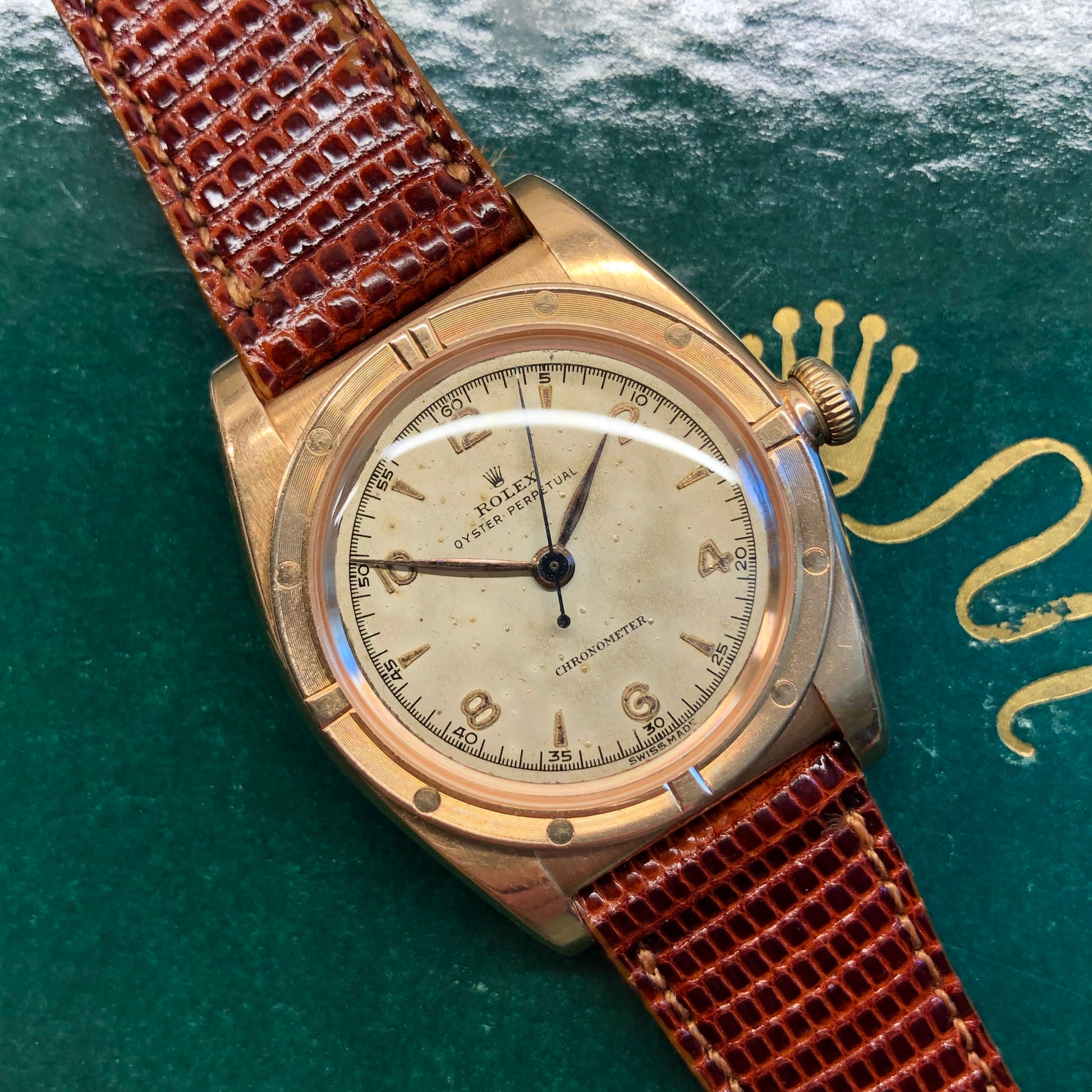 1946 Rolex Oyster Perpetual Bubbleback 3372 Chronometer 14K Rose Gold Automatic Wristwatch - Hashtag Watch Company