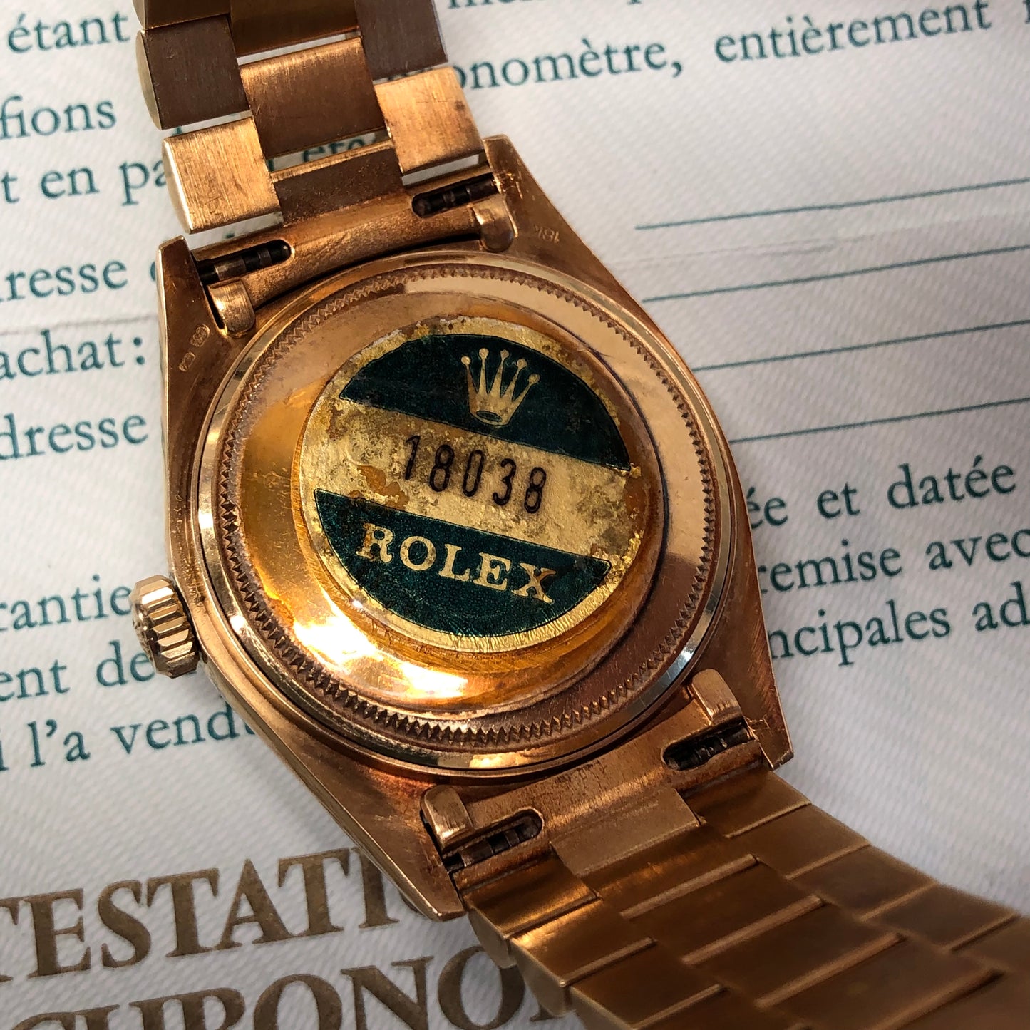 1980 Rolex President Day Date 18038 Birch Burlwood Dial Wristwatch with Papers - HASHTAGWATCHCO