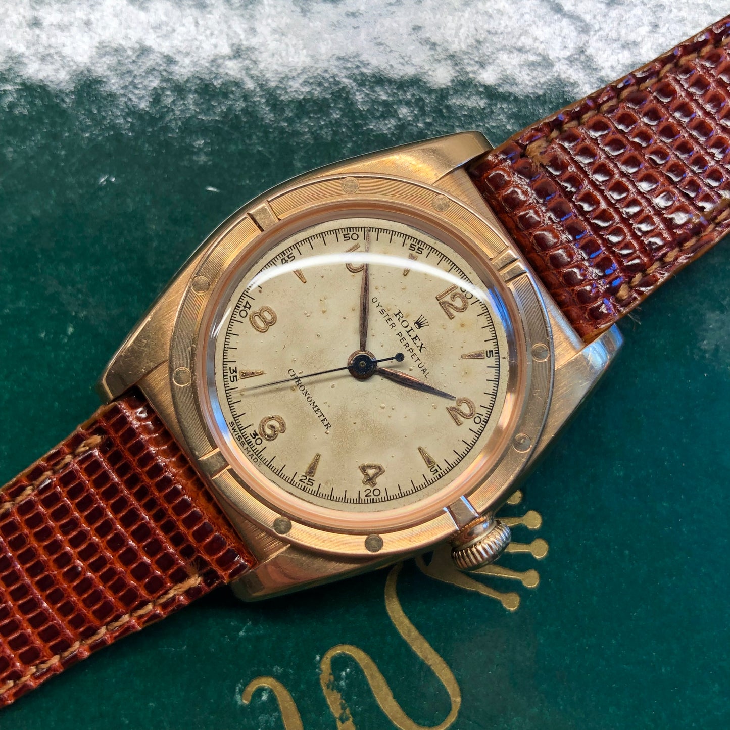 1946 Rolex Oyster Perpetual Bubbleback 3372 Chronometer 14K Rose Gold Automatic Wristwatch - Hashtag Watch Company