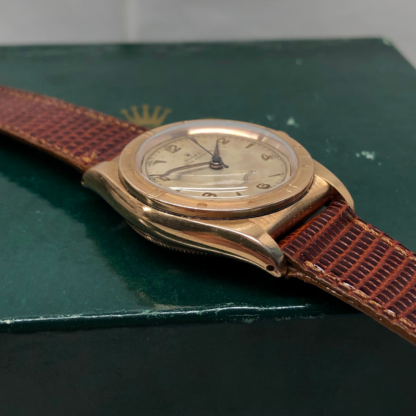 1946 Rolex Oyster Perpetual Bubbleback 3372 Chronometer 14K Rose Gold Automatic Wristwatch - Hashtag Watch Company