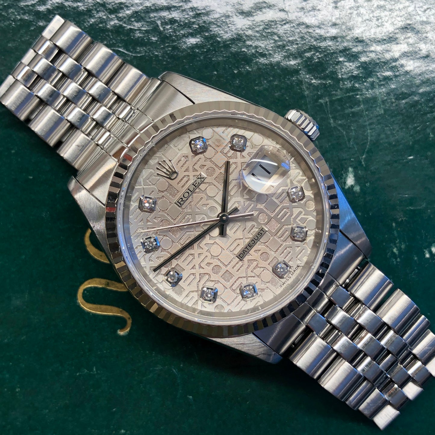 1996 Rolex Datejust 16234 Jubilee Diamond Dial White Gold Bezel Automatic Wristwatch