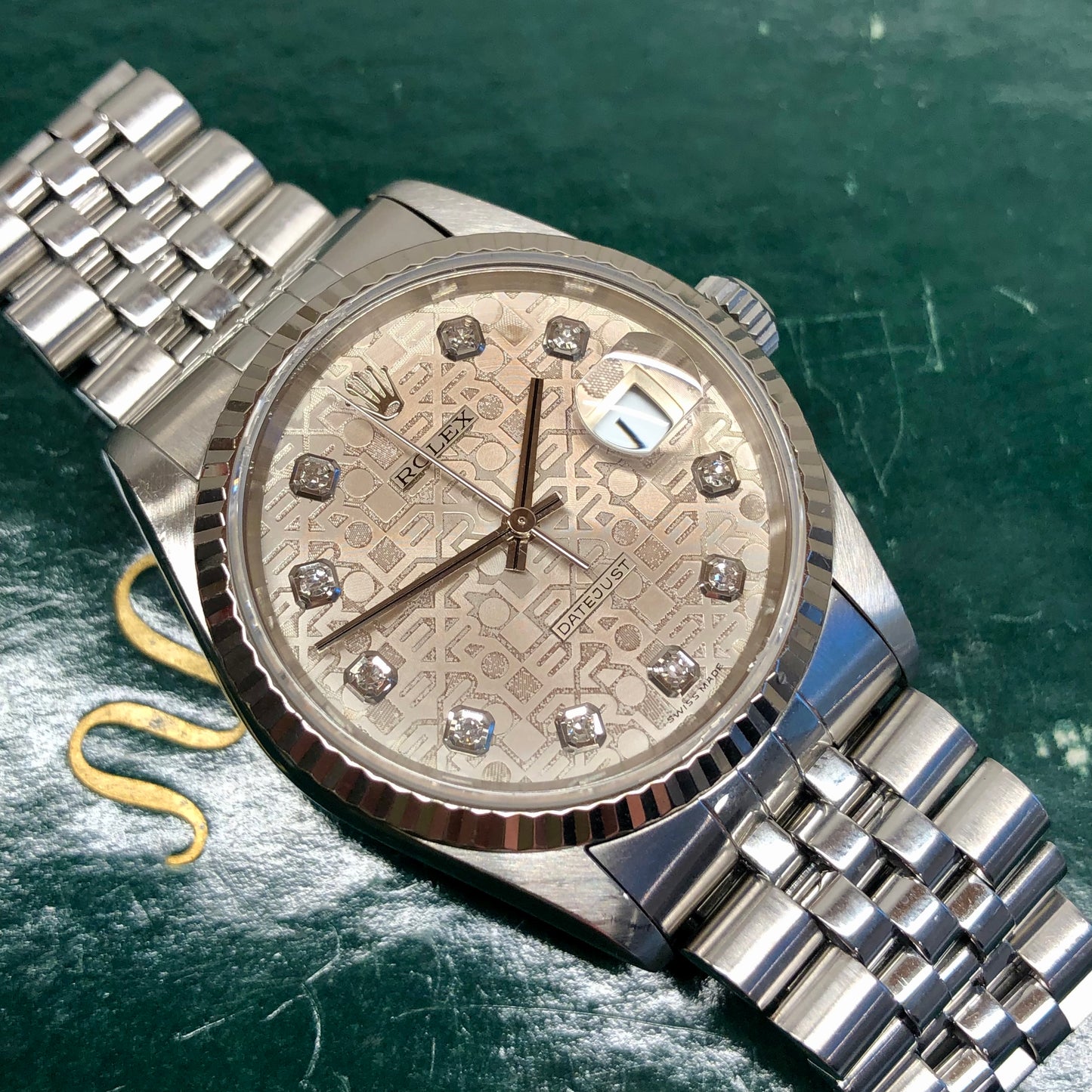 1996 Rolex Datejust 16234 Jubilee Diamond Dial White Gold Bezel Automatic Wristwatch