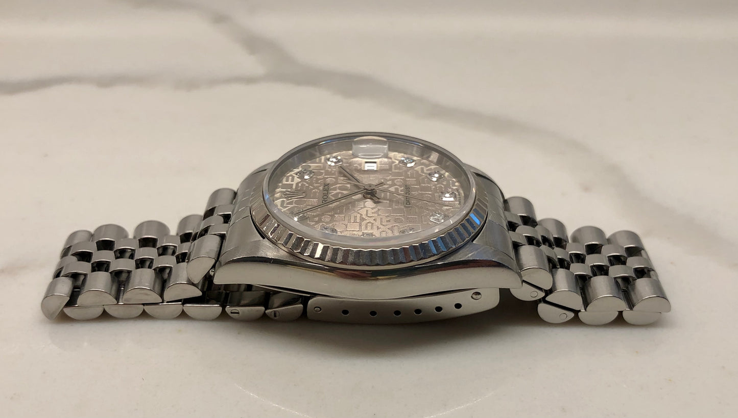 1996 Rolex Datejust 16234 Jubilee Diamond Dial White Gold Bezel Automatic Wristwatch