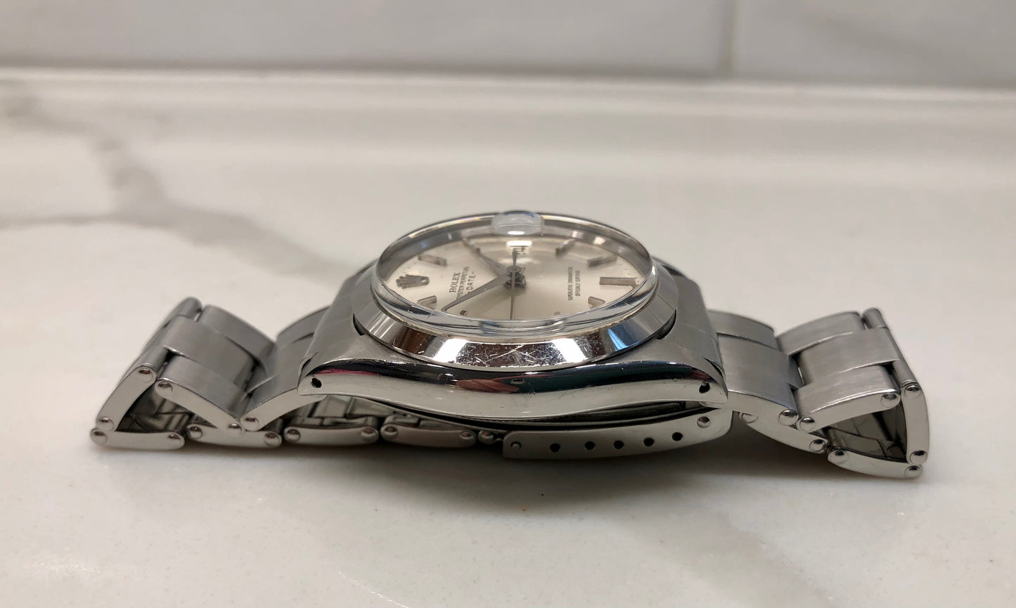 1965 Rolex Date 1500 Oyster Perpetual Silver Arrow Steel Automatic Wristwatch