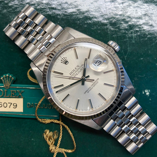 1984 Rolex Datejust 16014 Silver Dial Jubilee Fluted Bezel Steel Wristwatch with Tag