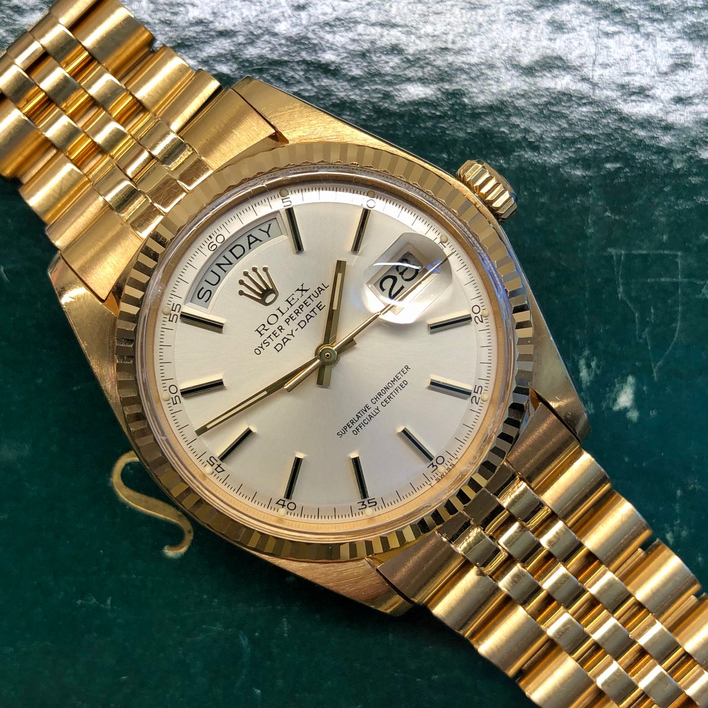 1976 Rolex President Day Date 1803 Silver Minute Track Dial Wristwatch with Papers