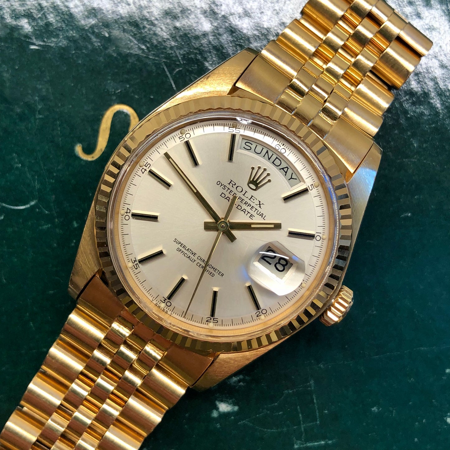 1976 Rolex President Day Date 1803 Silver Minute Track Dial Wristwatch with Papers