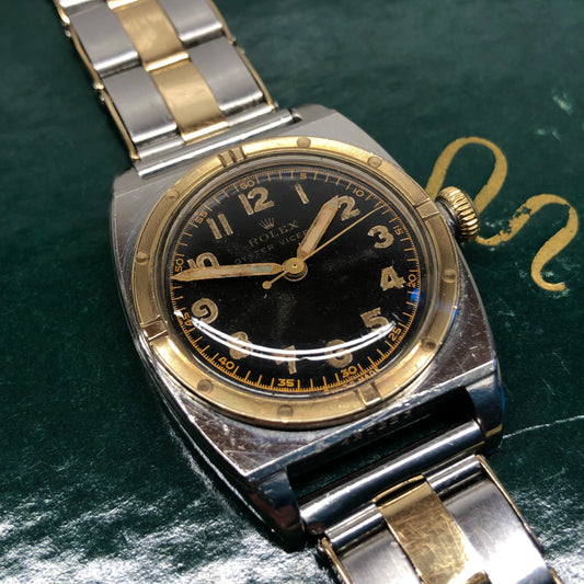 1946 Rolex Oyster Viceroy 3559 Black Gilt Two Tone Stretch Bracelet Wristwatch - Hashtag Watch Company