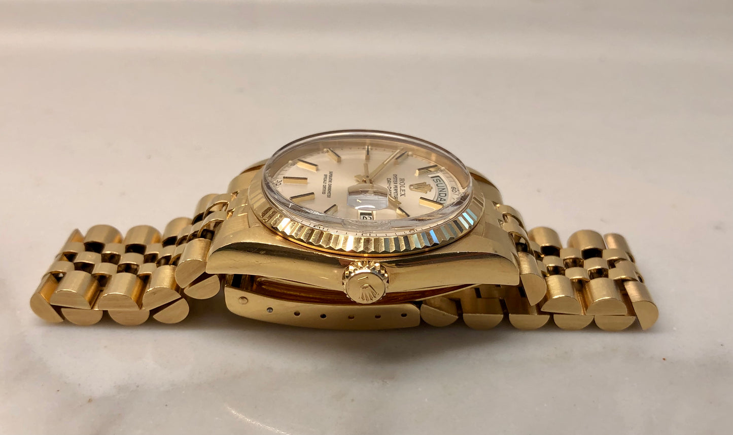 1976 Rolex President Day Date 1803 Silver Minute Track Dial Wristwatch with Papers