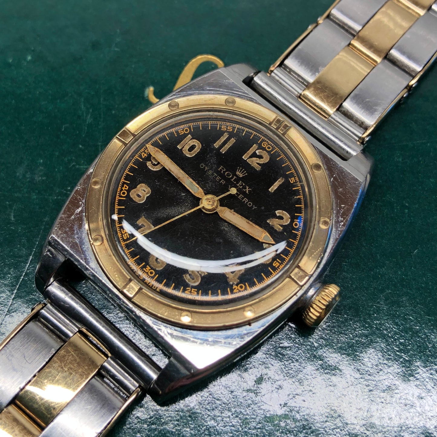 1946 Rolex Oyster Viceroy 3559 Black Gilt Two Tone Stretch Bracelet Wristwatch - Hashtag Watch Company