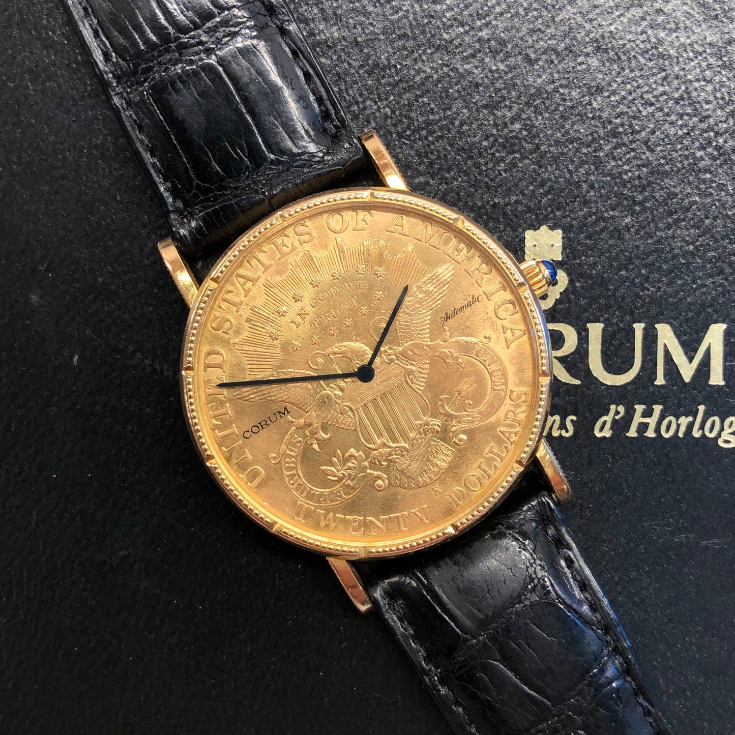 Corum 20 Dollar Coin Double Eagle Yellow Gold Automatic 1904 Wristwatch with Box and Papers