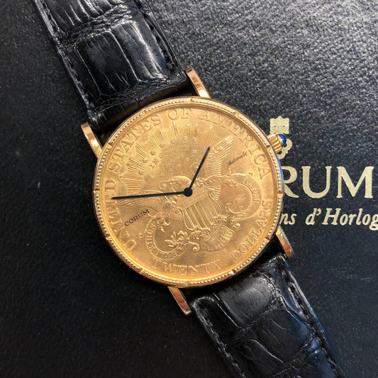 Corum 20 Dollar Coin Double Eagle Yellow Gold Automatic 1904 Wristwatch with Box and Papers
