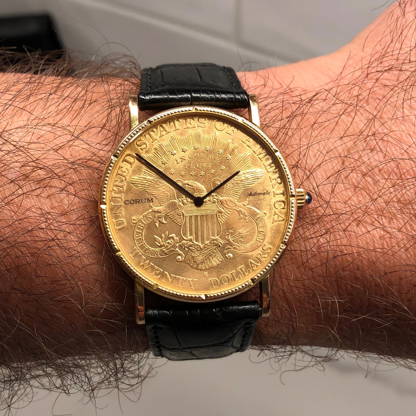 Corum 20 Dollar Coin Double Eagle Yellow Gold Automatic 1904 Wristwatch with Box and Papers