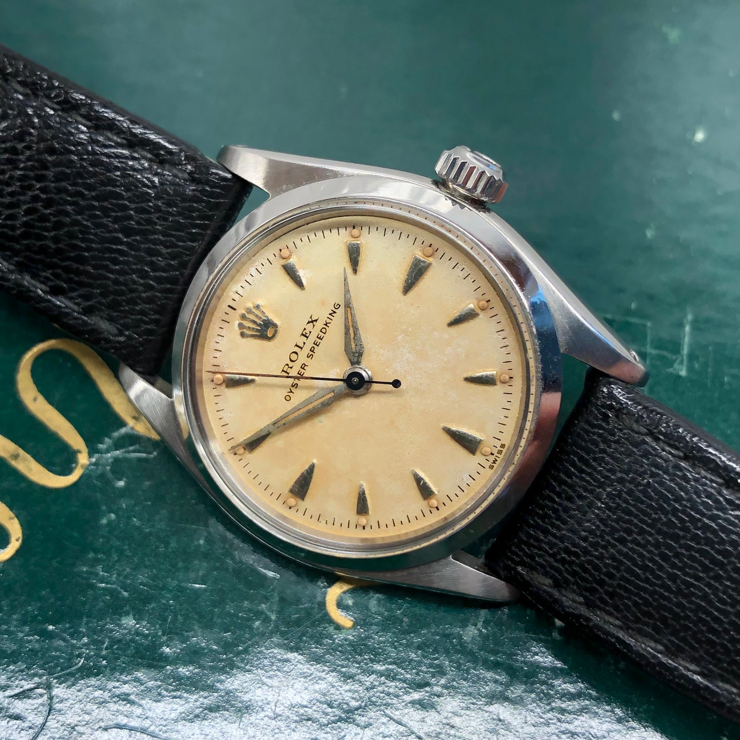1955 Rolex Oyster Speedking 6420 Stainless Steel 31mm Precision Wristwatch with Rolex Service Card
