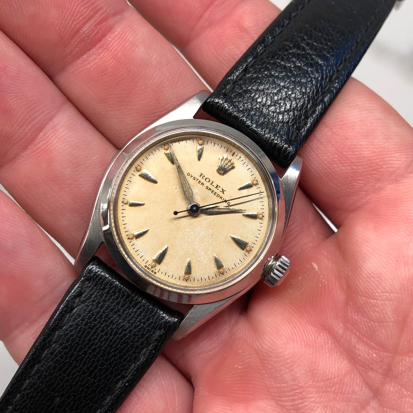1955 Rolex Oyster Speedking 6420 Stainless Steel 31mm Precision Wristwatch with Rolex Service Card