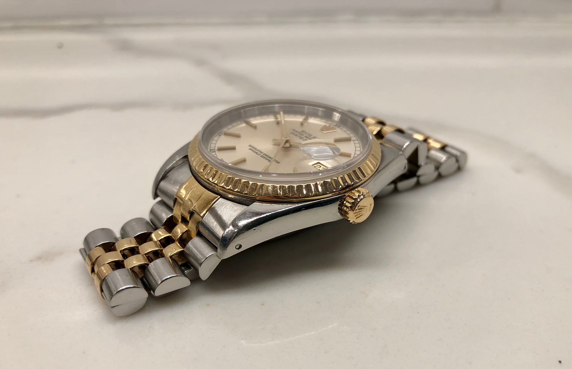 1990 Rolex Datejust 16233 Silver Stainless Steel Gold Two Tone Jubilee Wristwatch - HASHTAGWATCHCO
