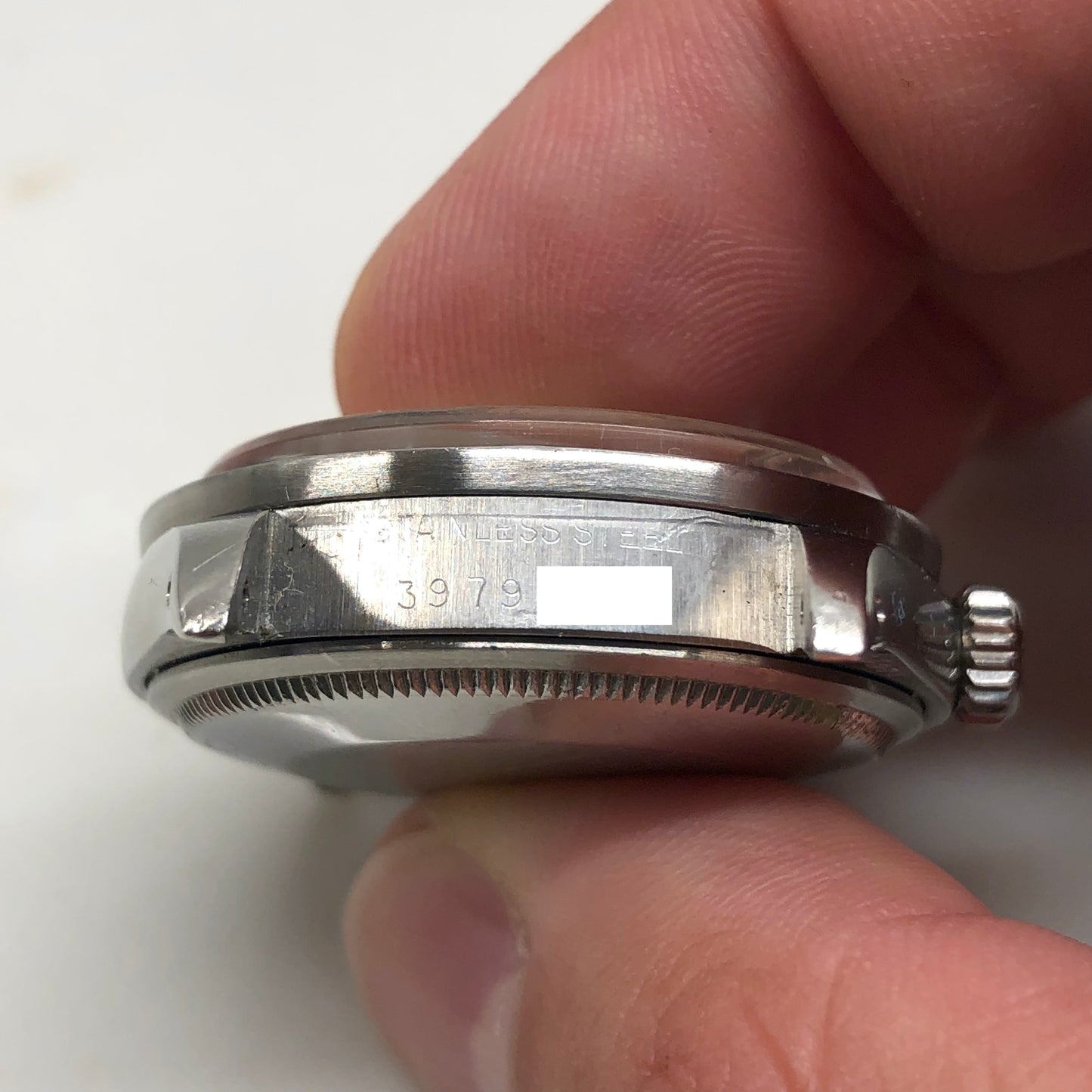 1975 Rolex Date 1501 Steel Engine Turned Oyster Silver Mosaic Dial Wristwatch