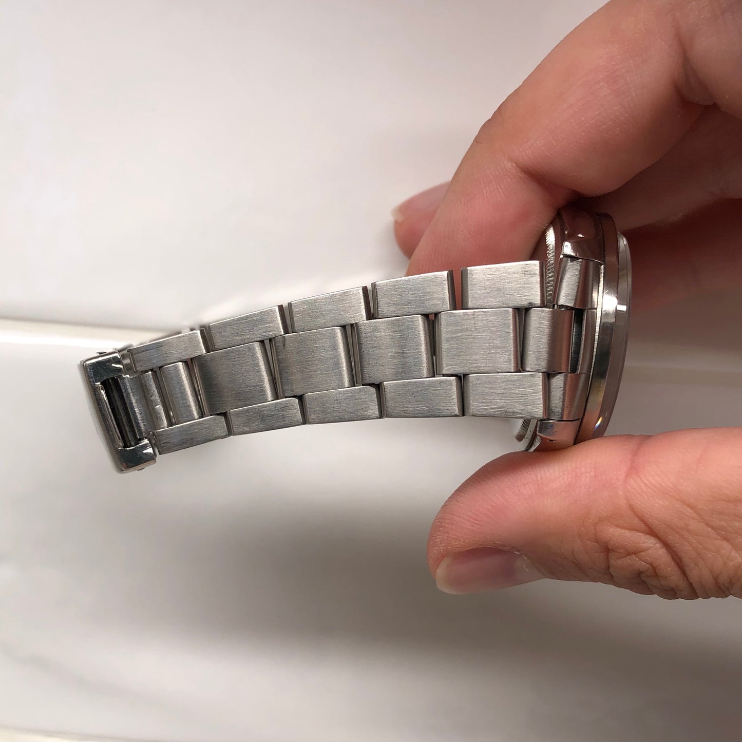 1975 Rolex Date 1501 Steel Engine Turned Oyster Silver Mosaic Dial Wristwatch