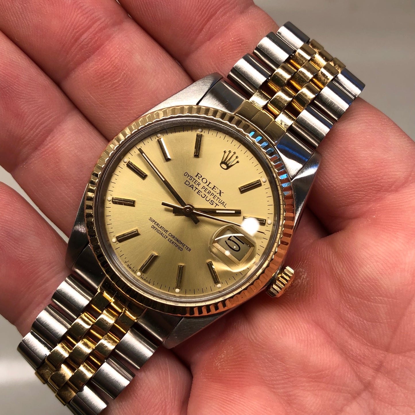 1986 Rolex Datejust 16013 Champagne Two Tone Jubilee Automatic Wristwatch