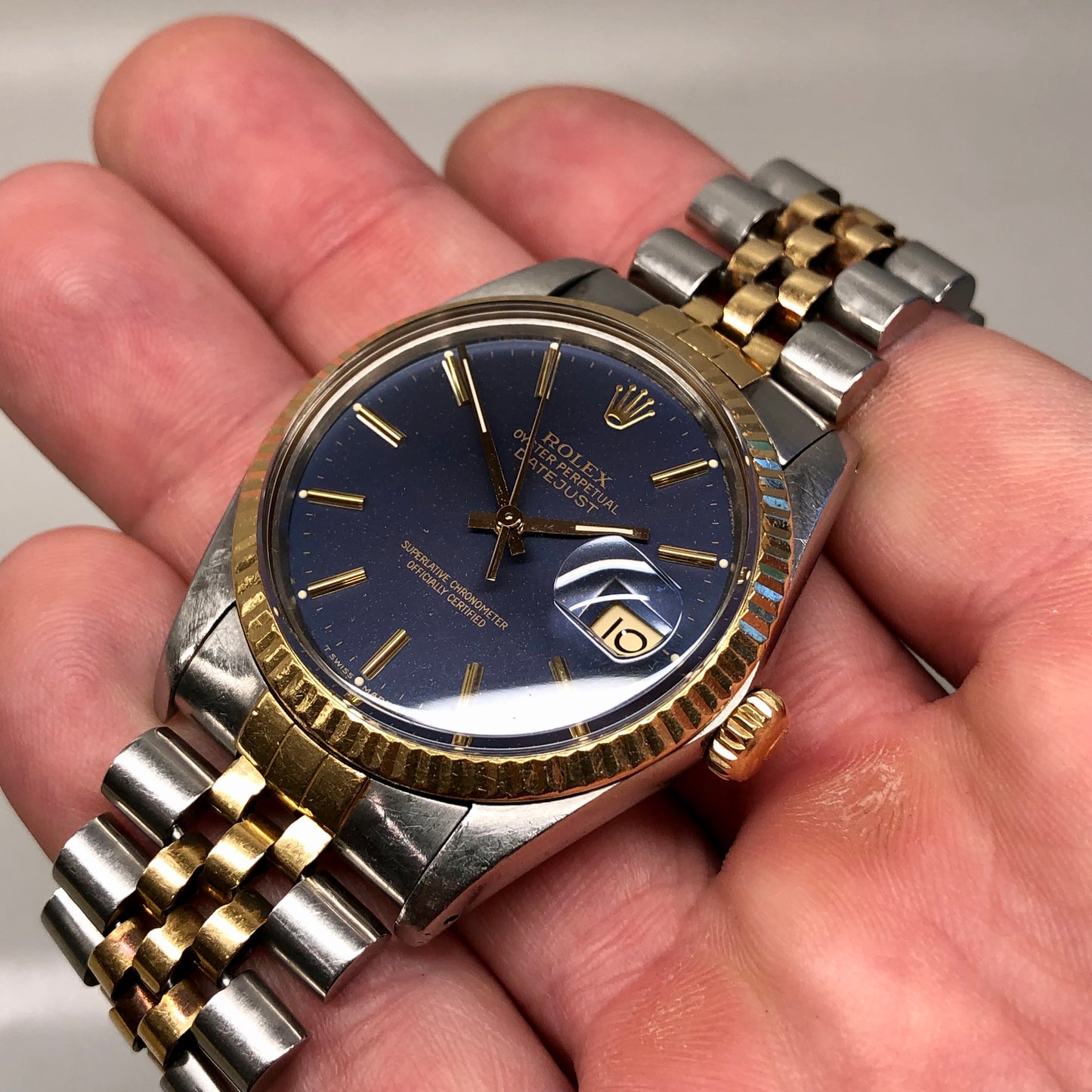 1987 Rolex Datejust 16013 Blue Violet Dial Two Tone Jubilee Automatic Wristwatch