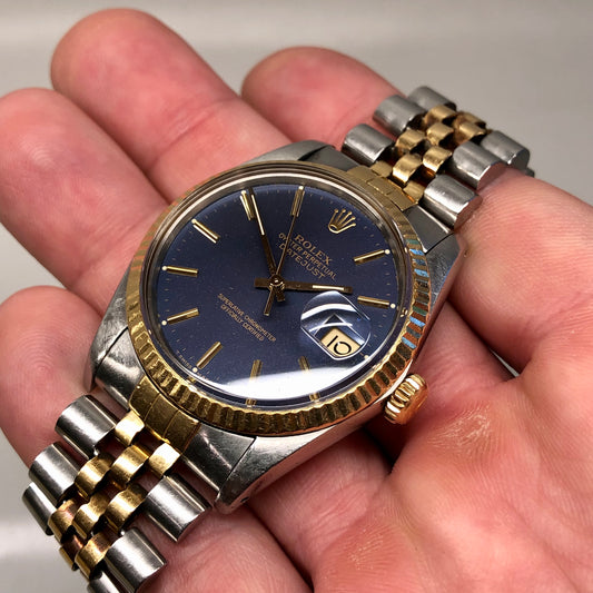 1987 Rolex Datejust 16013 Blue Violet Dial Two Tone Jubilee Automatic Wristwatch