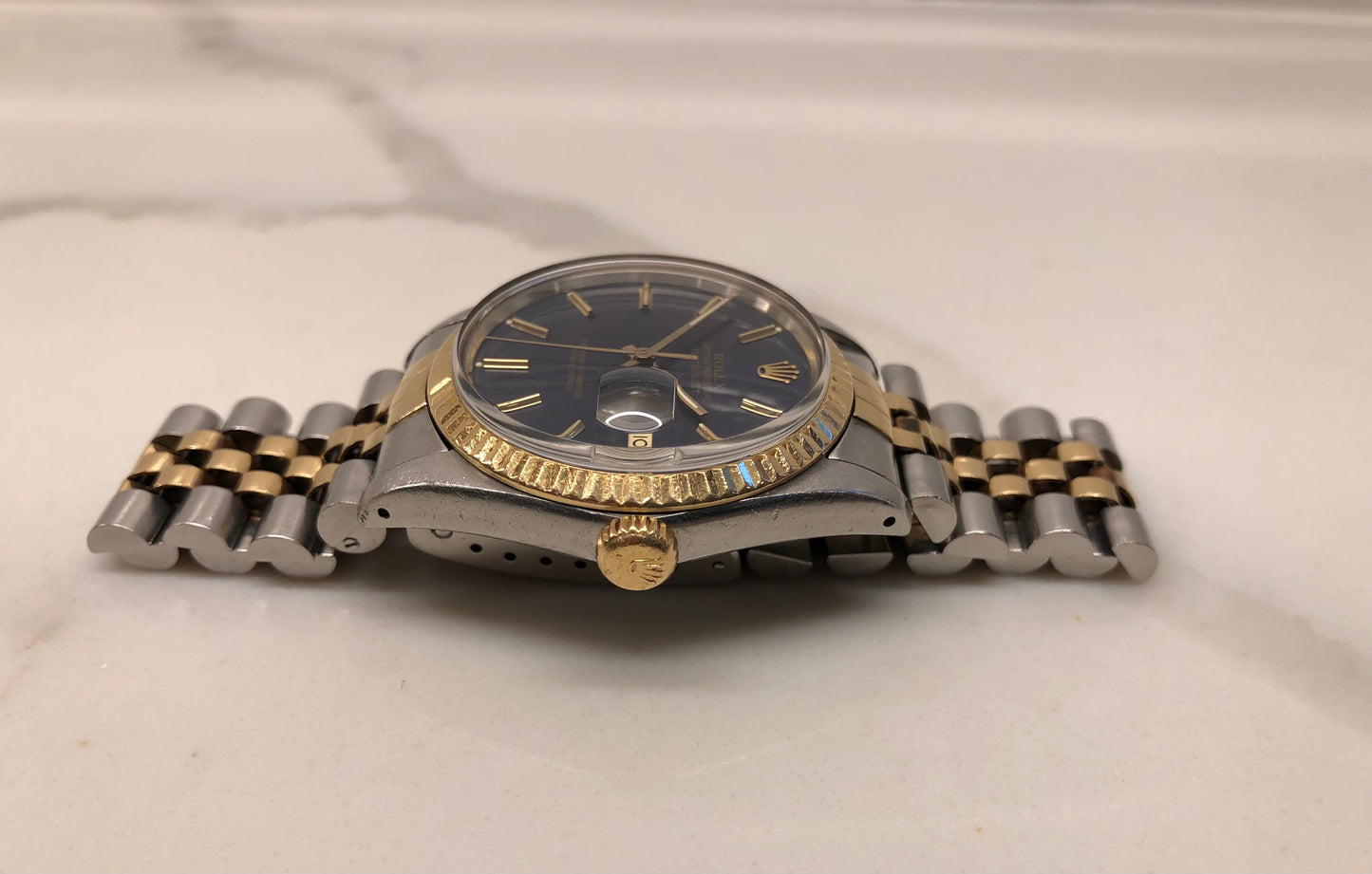 1987 Rolex Datejust 16013 Blue Violet Dial Two Tone Jubilee Automatic Wristwatch