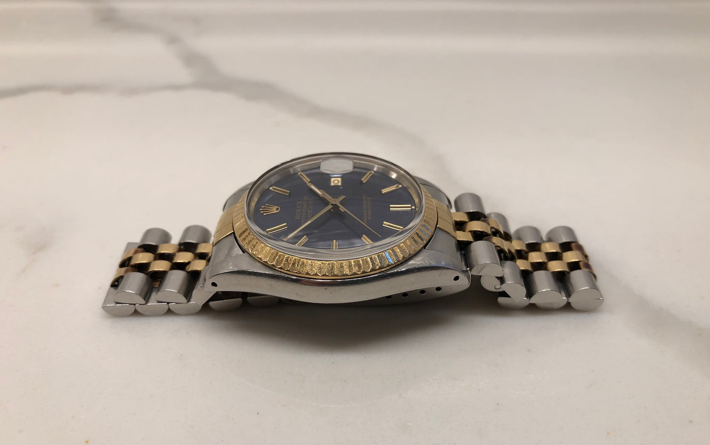 1987 Rolex Datejust 16013 Blue Violet Dial Two Tone Jubilee Automatic Wristwatch