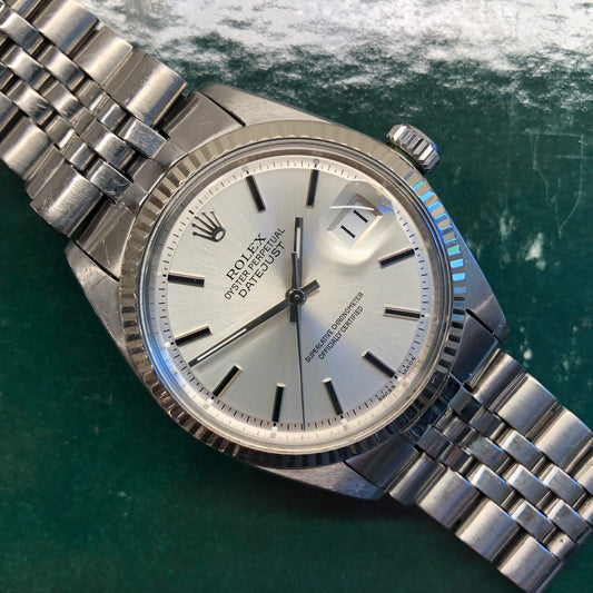 1964 Rolex Datejust 1601 Fluted Stainless Steel Silver Dial Jubilee Automatic Wristwatch - HASHTAGWATCHCO