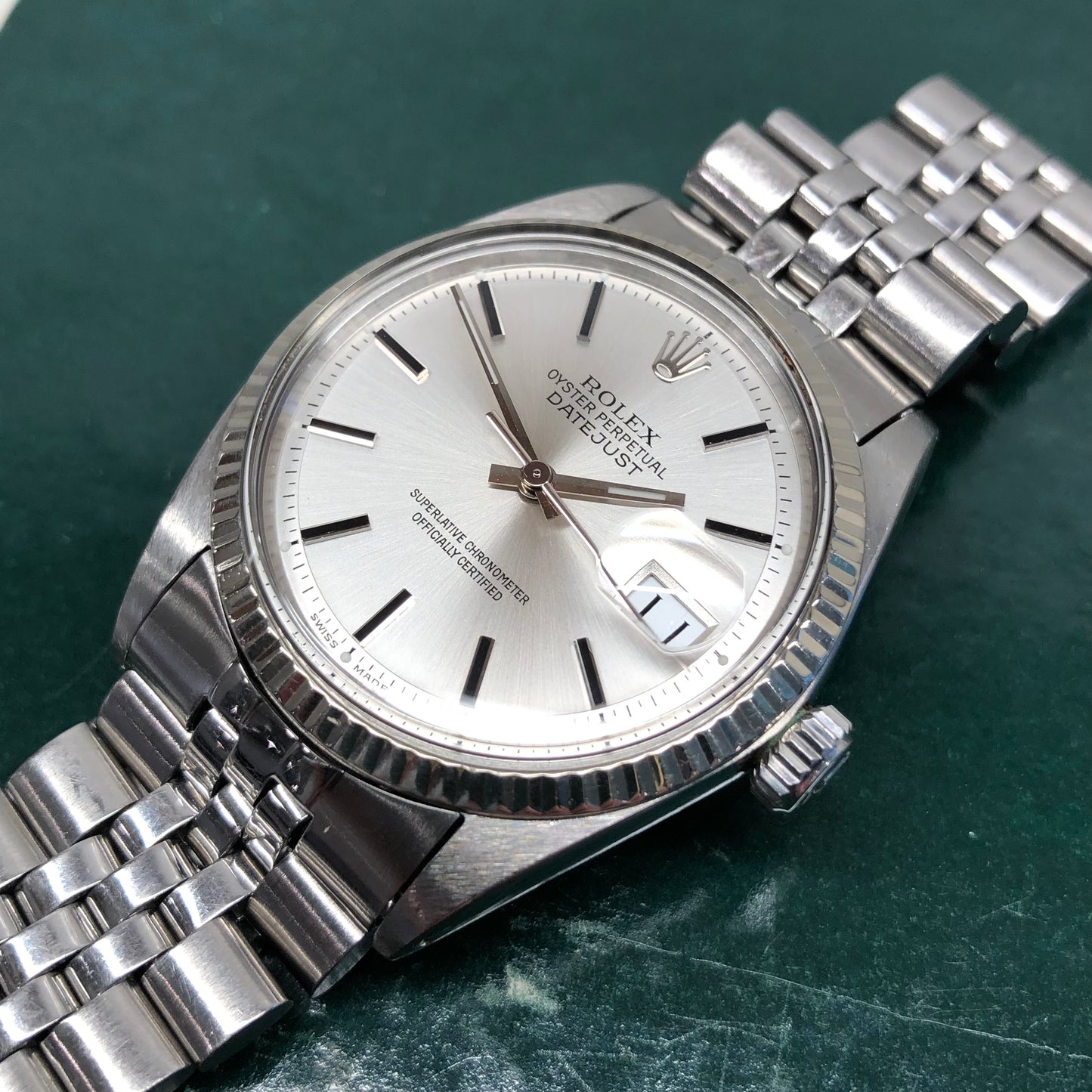 1964 Rolex Datejust 1601 Fluted Stainless Steel Silver Dial Jubilee Automatic Wristwatch - HASHTAGWATCHCO