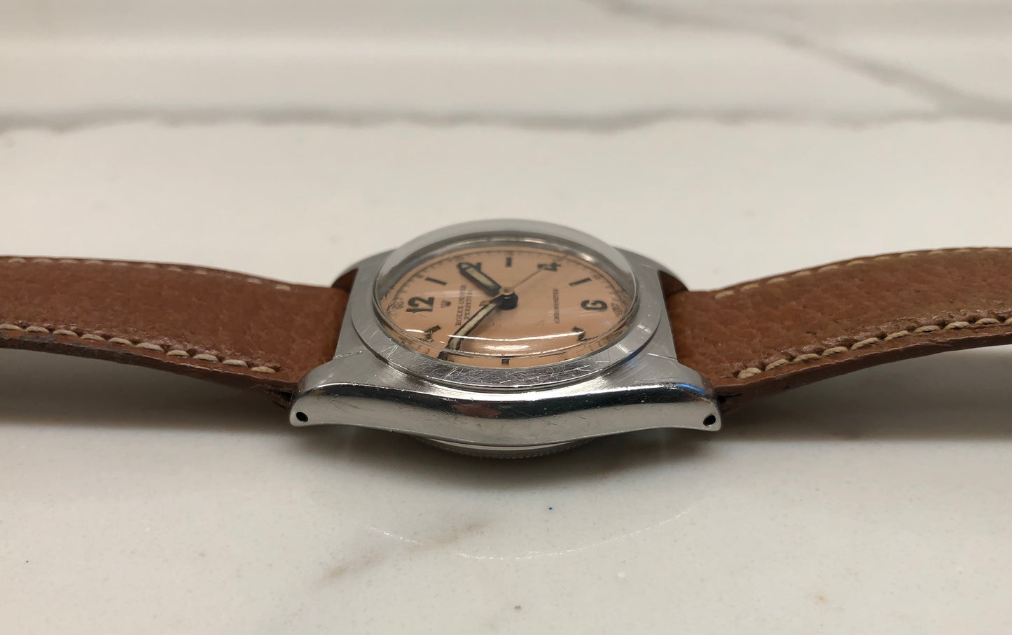 1944 Rolex Bubbleback 2940 Salmon Arabic Dial Steel Automatic Chronometer Wristwatch