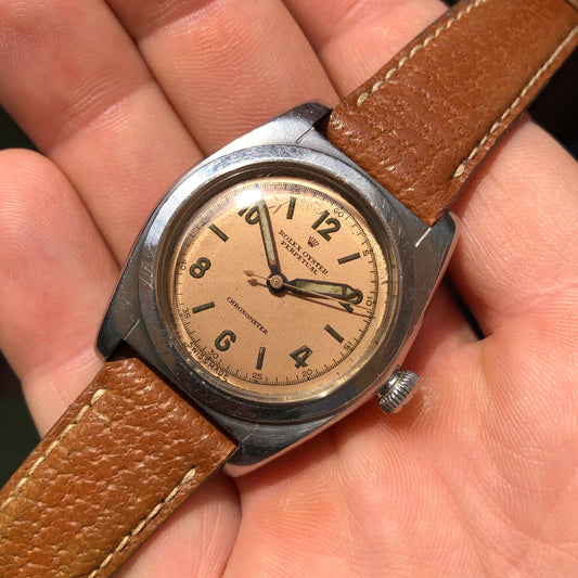 1944 Rolex Bubbleback 2940 Salmon Arabic Dial Steel Automatic Chronometer Wristwatch
