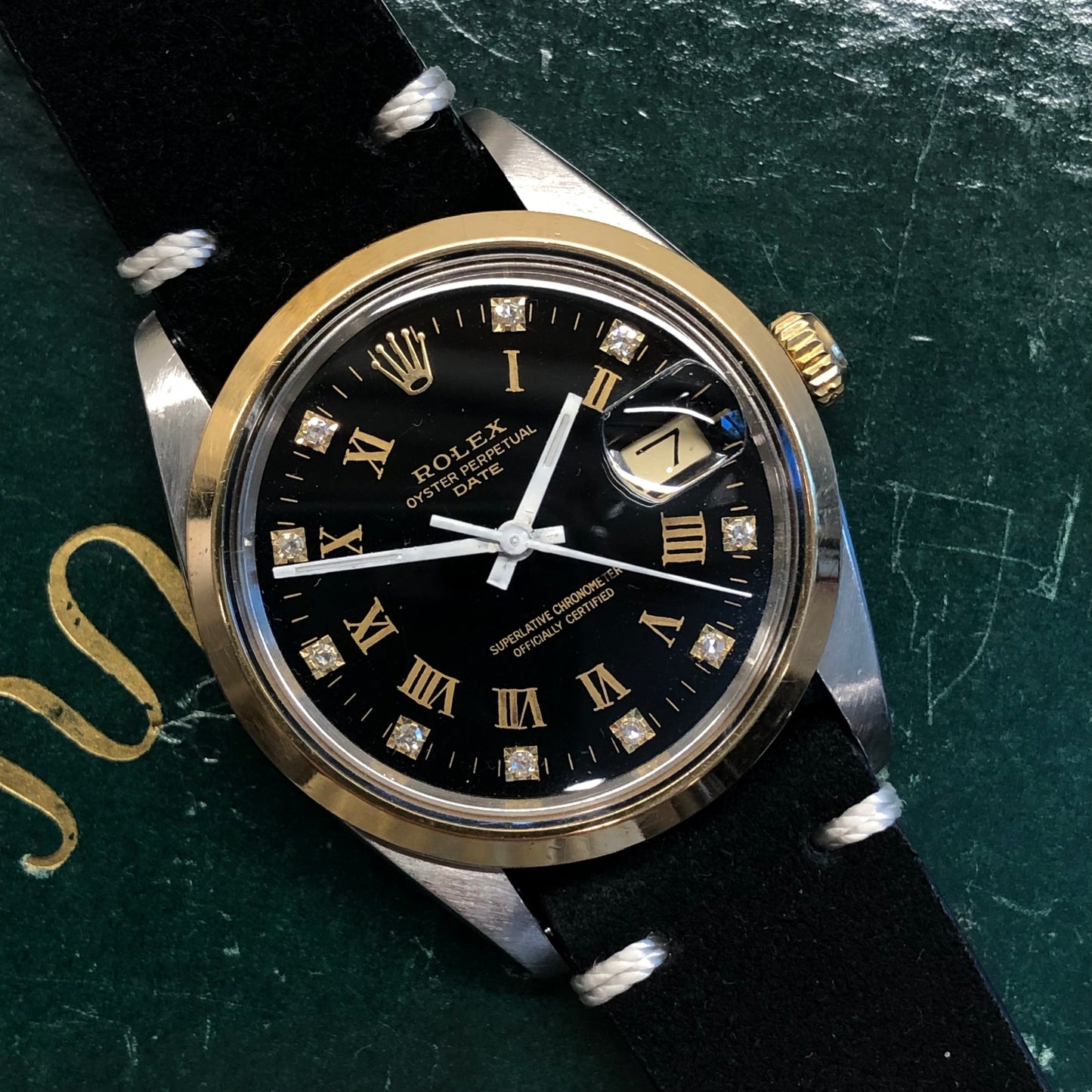 1988 Rolex Date 15003 Two Tone Black Diamond Dial Automatic Wristwatch