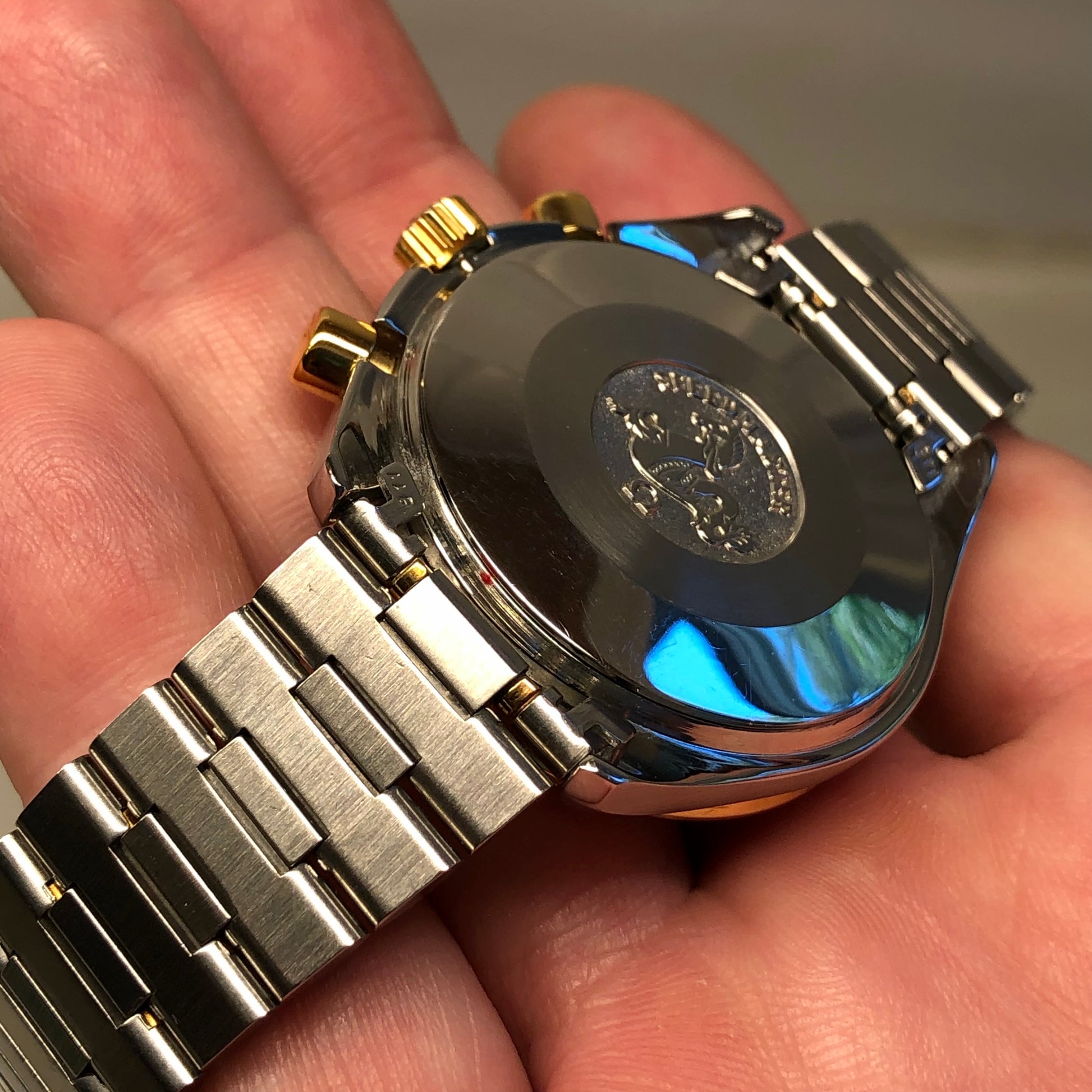 1990s Omega Speedmaster Reduced 175.00.33 Chronograph Steel and Gold Automatic Wristwatch - HASHTAGWATCHCO
