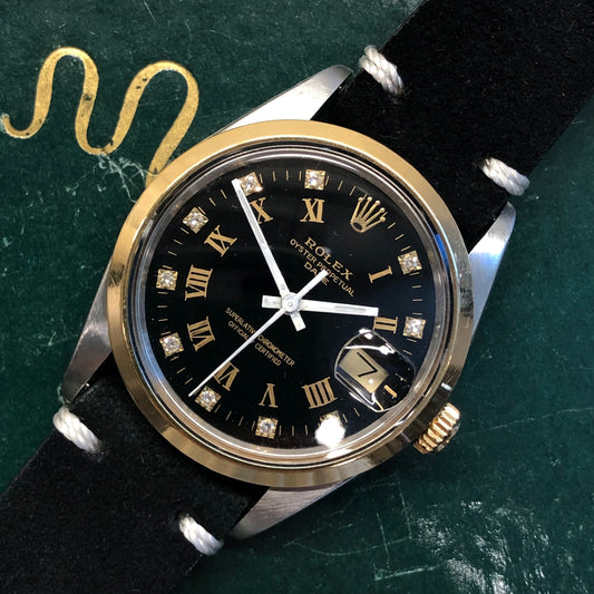 1988 Rolex Date 15003 Two Tone Black Diamond Dial Automatic Wristwatch