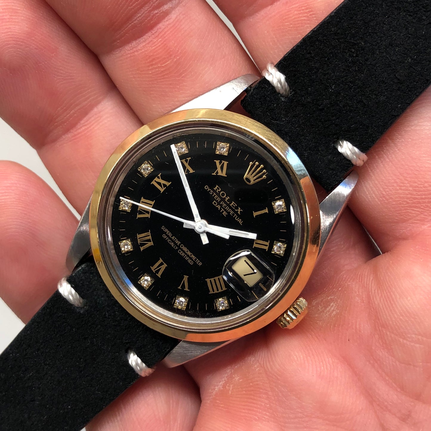 1988 Rolex Date 15003 Two Tone Black Diamond Dial Automatic Wristwatch