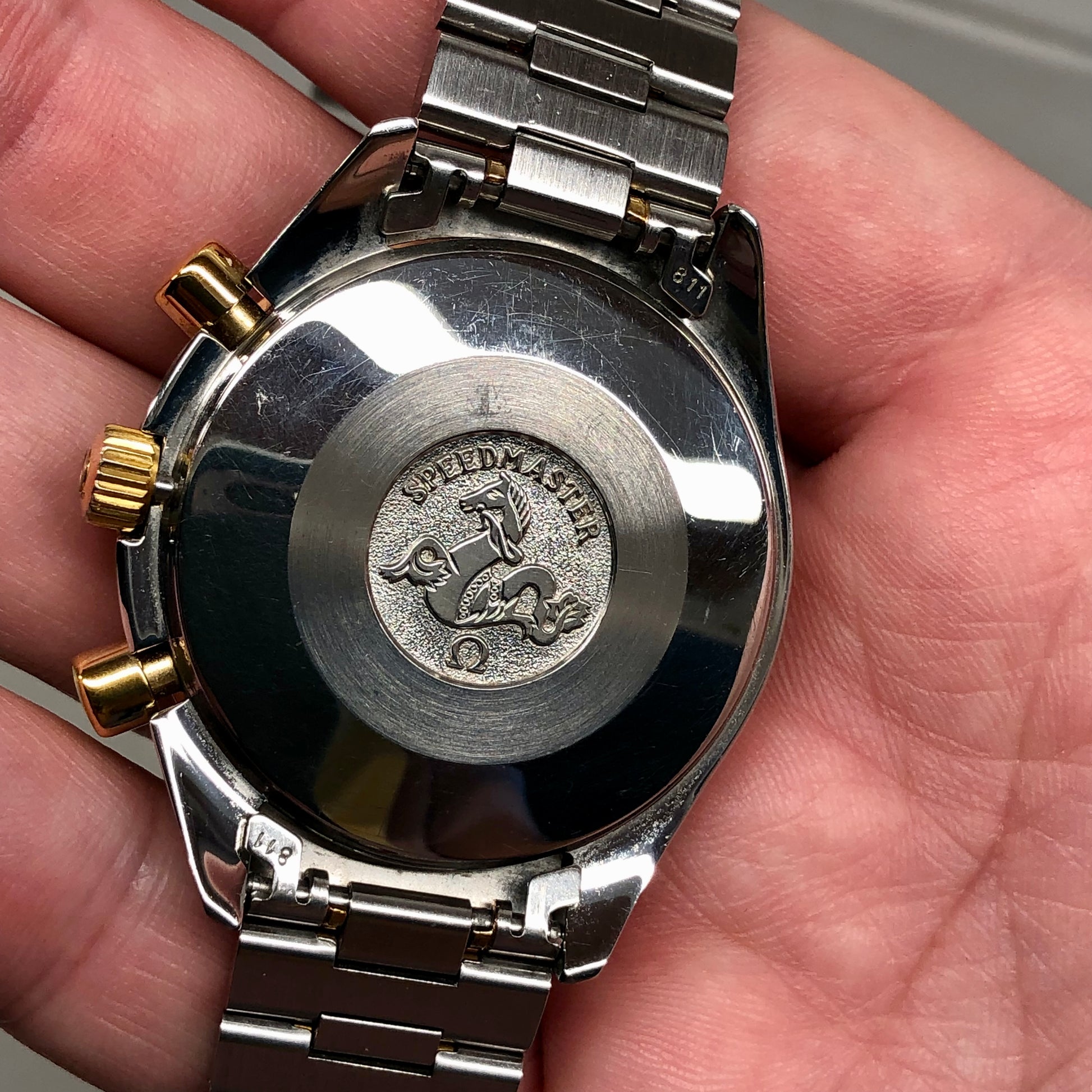 1990s Omega Speedmaster Reduced 175.00.33 Chronograph Steel and Gold Automatic Wristwatch - HASHTAGWATCHCO